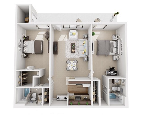 Floor plan for 2 beds, 2 baths, 862 sqft